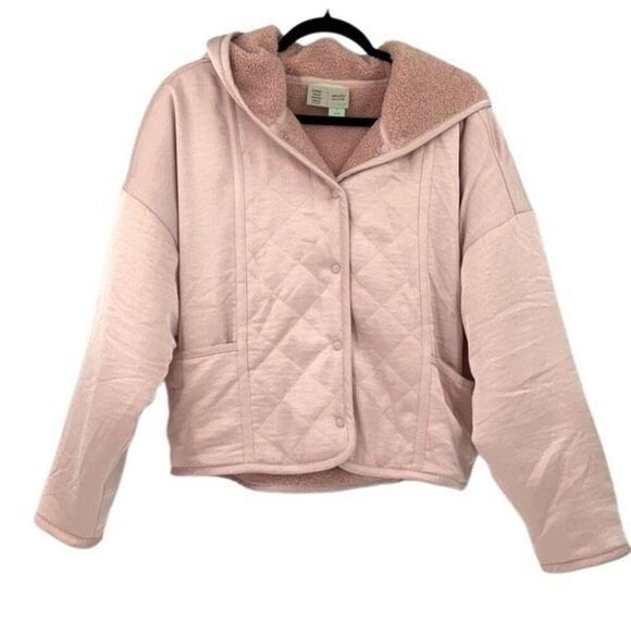 Anthropologie Saturday Sunday Reversible Satin Leona Pink Hoodie Snap Fleece Jac - Picture 2 of 9